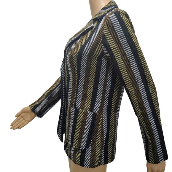 70s Striped Tread Design Fitted Single Breasted Blazer Outside Pockets SZ Small - Picture 2 of 9